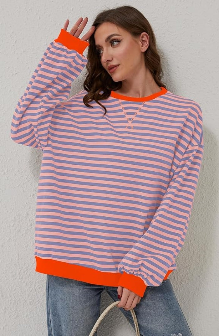 Delia | Women's Striped Sweatshirt with Contrast Trim