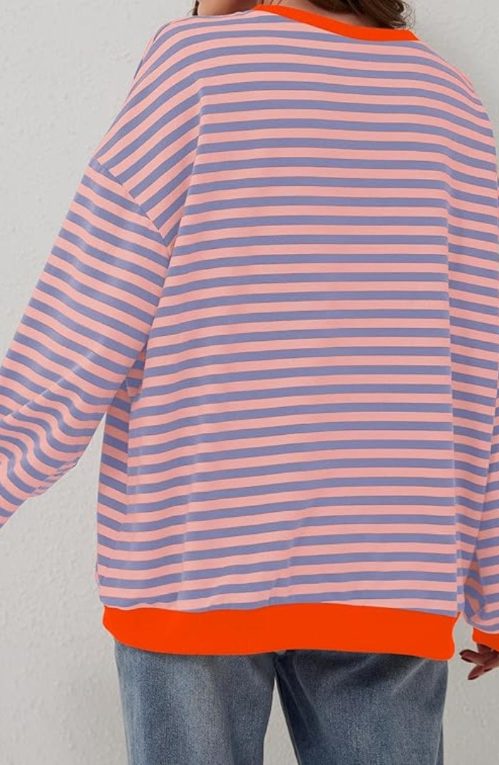 Delia | Women's Striped Sweatshirt with Contrast Trim