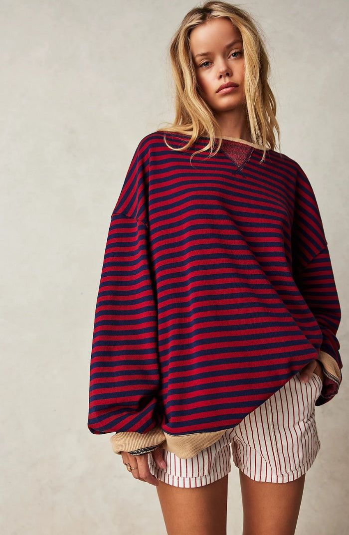 Delia | Women's Striped Sweatshirt with Contrast Trim