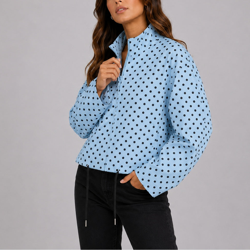 Edie | Women's Polka Dot Bomber Jacket with Drawstring Hem
