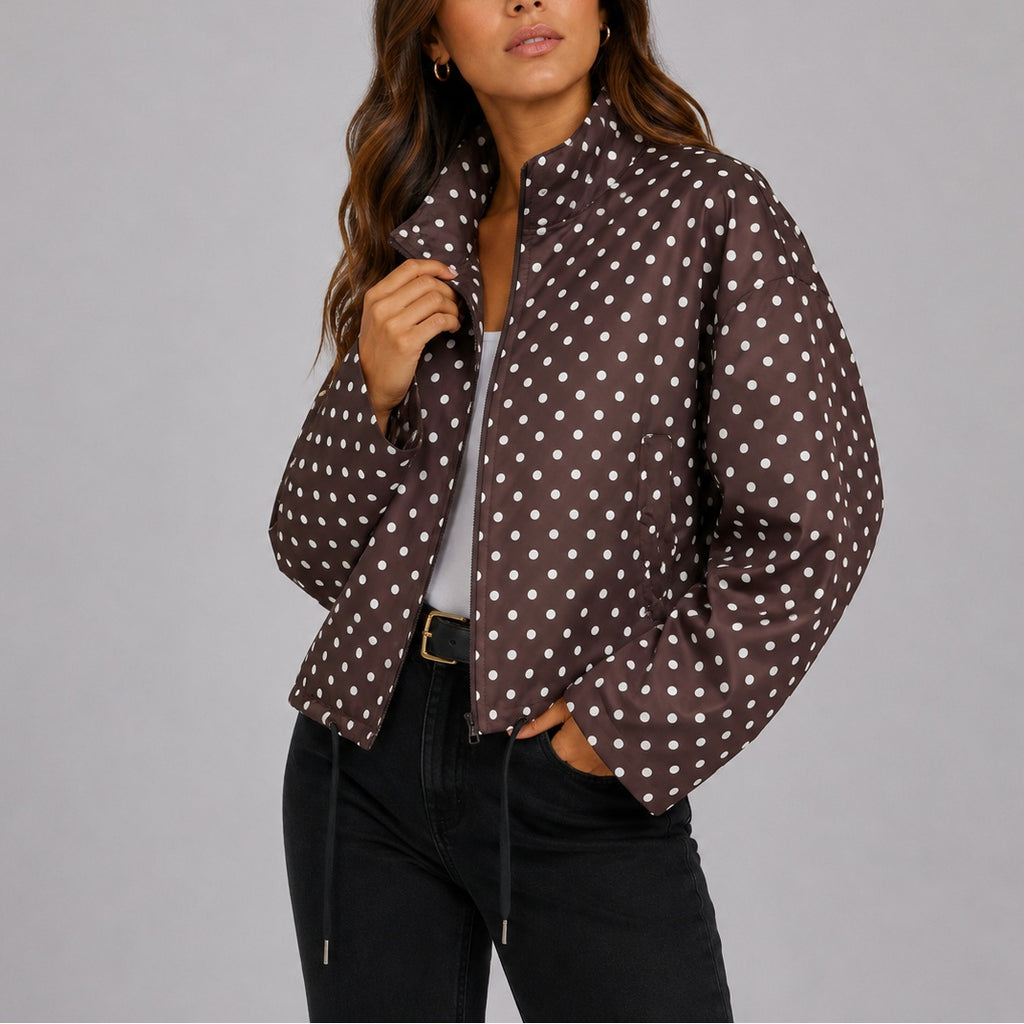 Edie | Women's Polka Dot Bomber Jacket with Drawstring Hem
