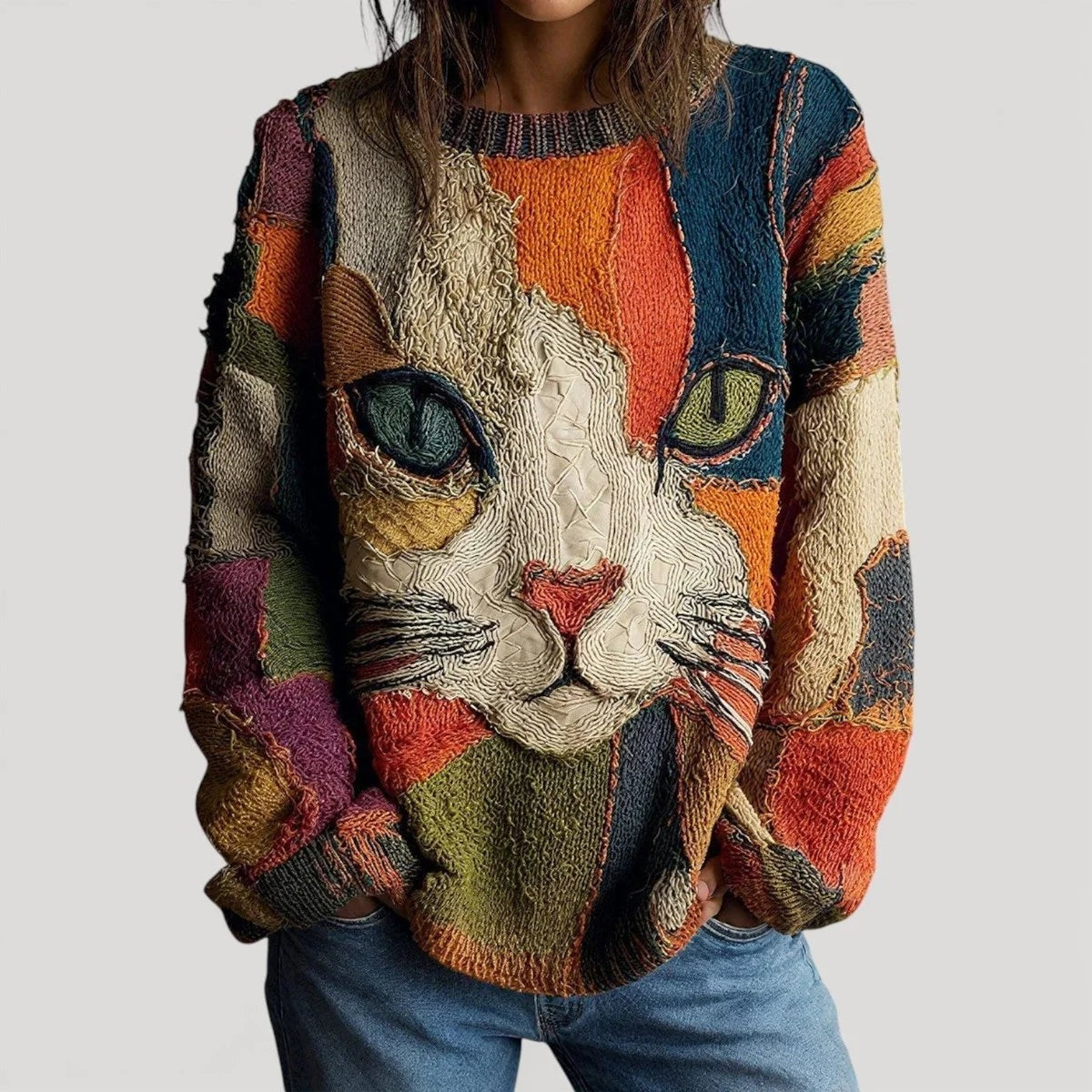 Pippa | Women's Cat Graphic Jumper with Crew Neck