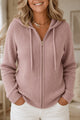 Hazel | Women's Ribbed Cardigan with Zip and Drawstring Hood