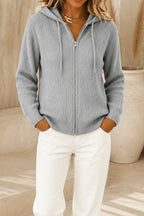 Hazel | Women's Ribbed Cardigan with Zip and Drawstring Hood