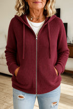 Hazel | Women's Ribbed Cardigan with Zip and Drawstring Hood