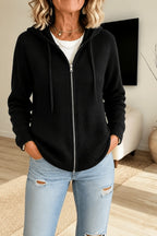 Hazel | Women's Ribbed Cardigan with Zip and Drawstring Hood