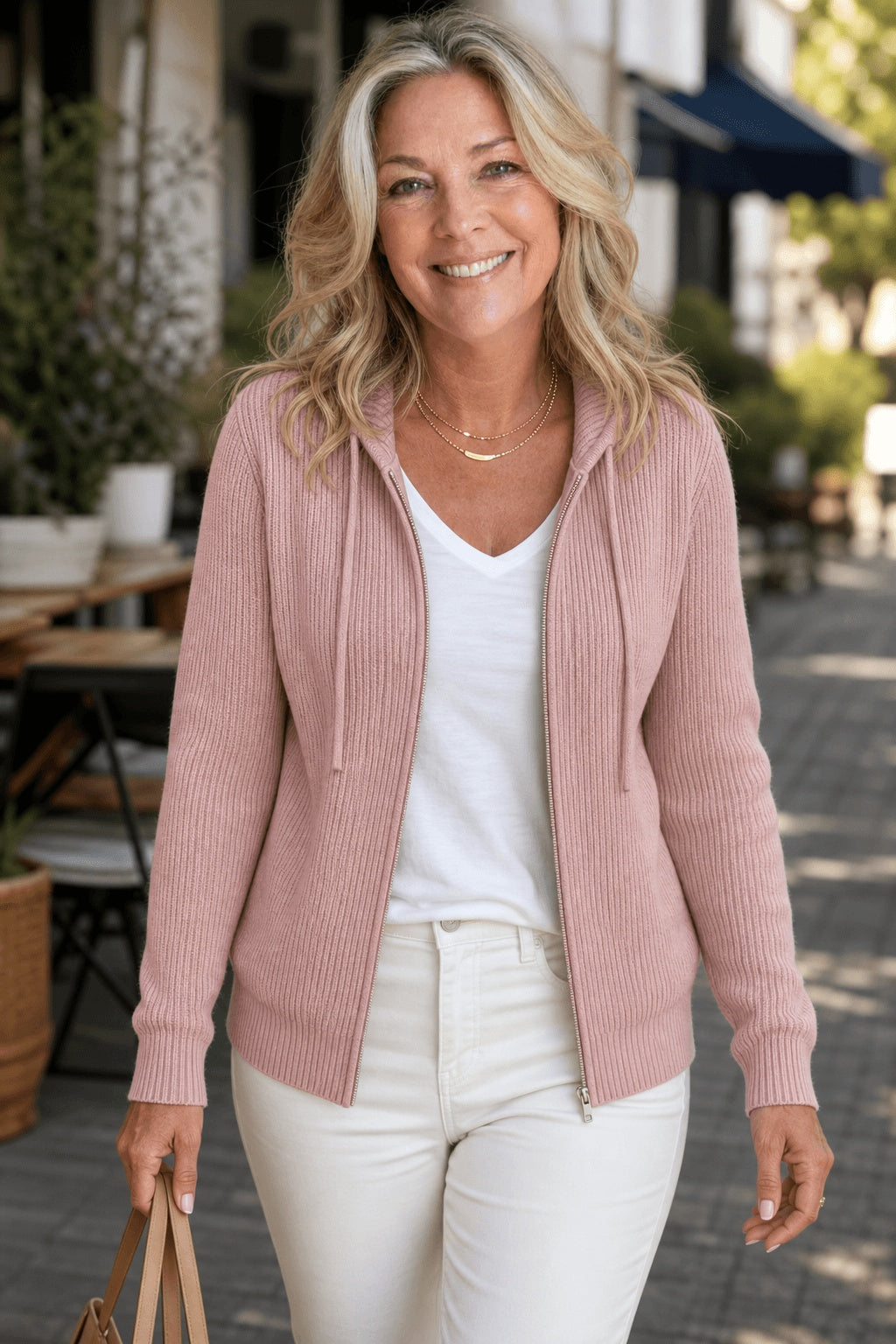 Hazel | Women's Ribbed Cardigan with Zip and Drawstring Hood