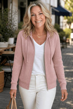Hazel | Women's Ribbed Cardigan with Zip and Drawstring Hood