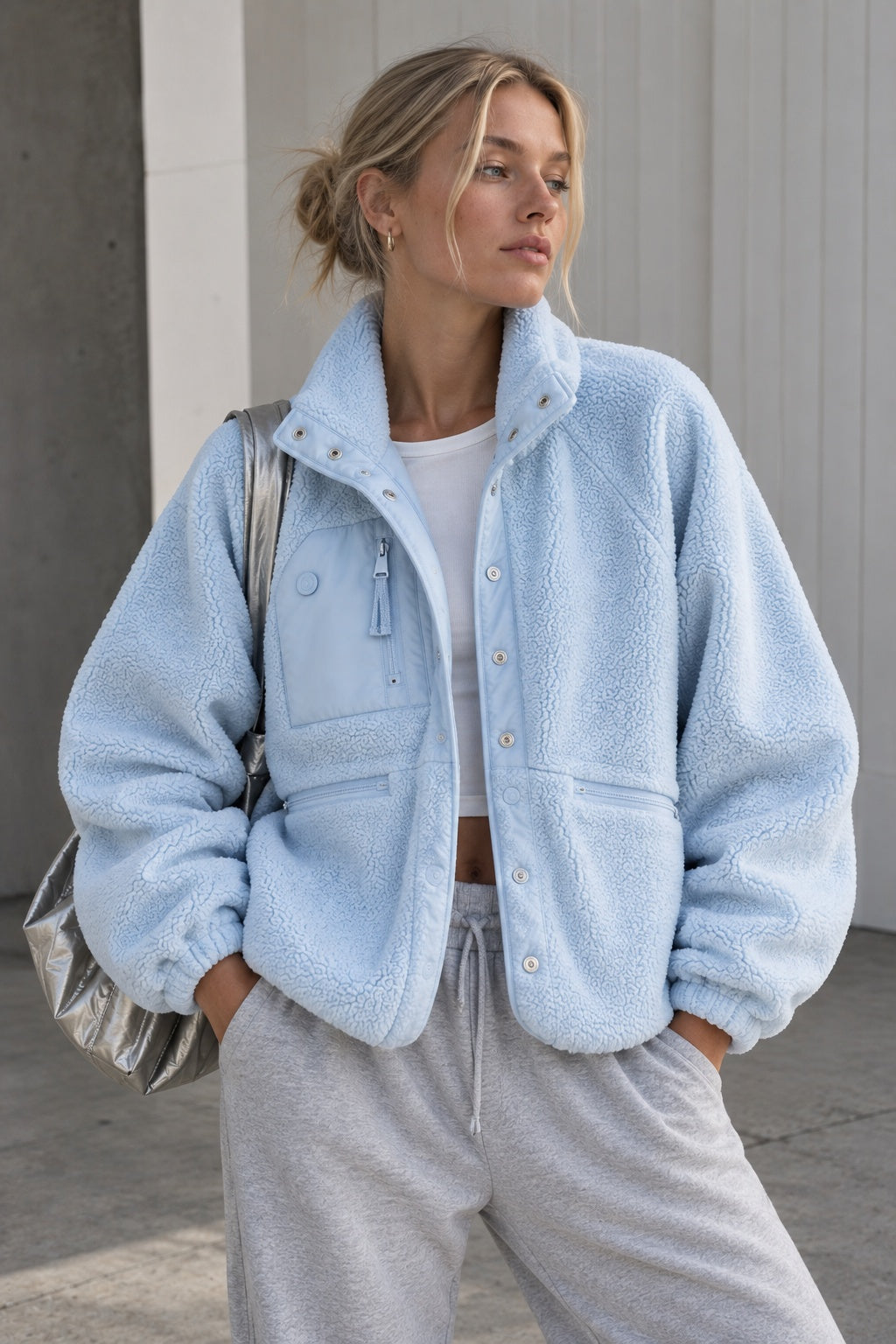 Marguerite | Women's Cropped Teddy Jacket with Stand Collar