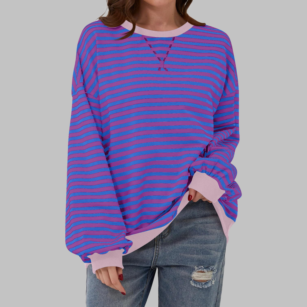 Freya | Women's Striped Sweatshirt with Round Neck