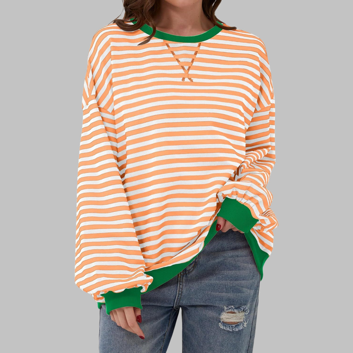 Freya | Women's Striped Sweatshirt with Round Neck