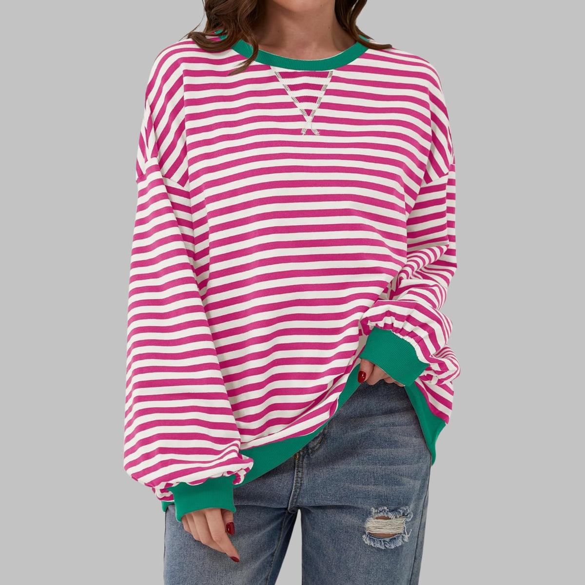 Freya | Women's Striped Sweatshirt with Round Neck