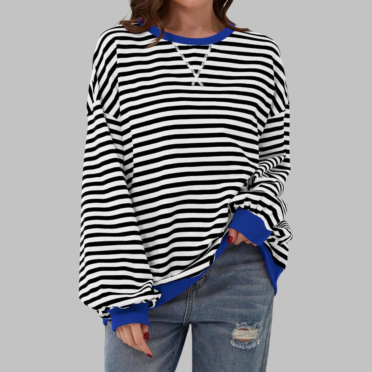 Freya | Women's Striped Sweatshirt with Round Neck