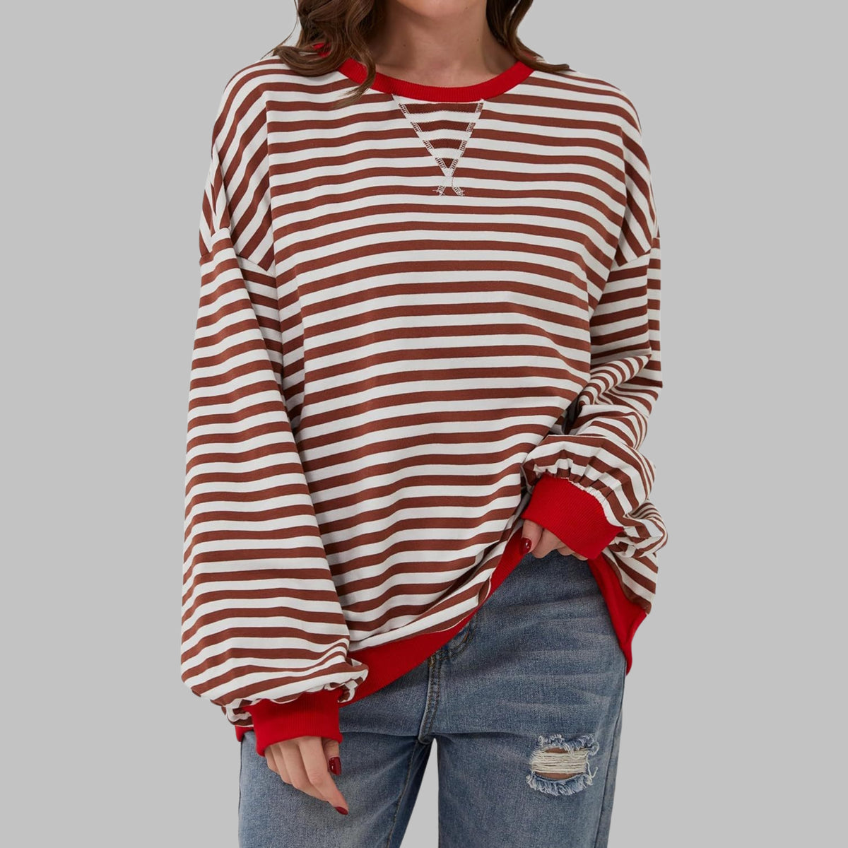 Freya | Women's Striped Sweatshirt with Round Neck