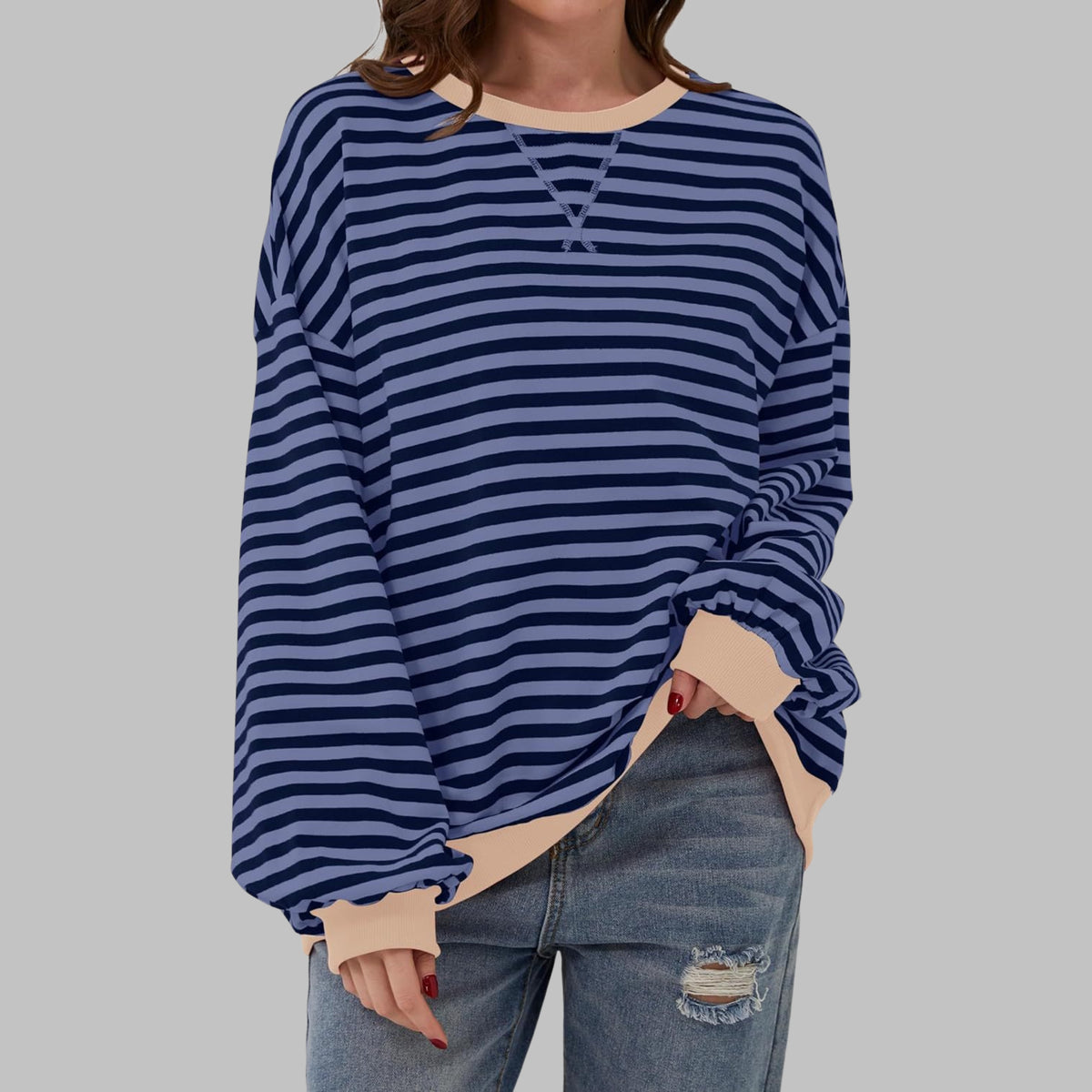 Freya | Women's Striped Sweatshirt with Round Neck