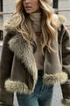 Lettice | Women's Cropped Aviator Jacket with Faux Fur Collar