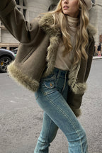 Lettice | Women's Cropped Aviator Jacket with Faux Fur Collar