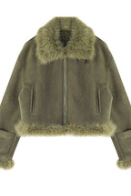 Lettice | Women's Cropped Aviator Jacket with Faux Fur Collar