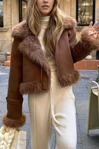Lettice | Women's Cropped Aviator Jacket with Faux Fur Collar