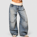Women's Baggy Wide-Leg Jeans with Ribbed Waistband in Blue — view 1