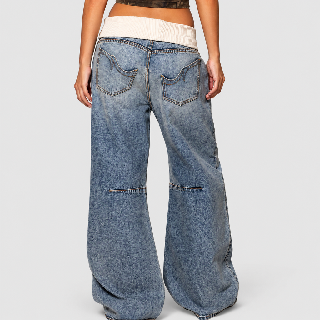 Women's Baggy Wide-Leg Jeans with Ribbed Waistband — view 2