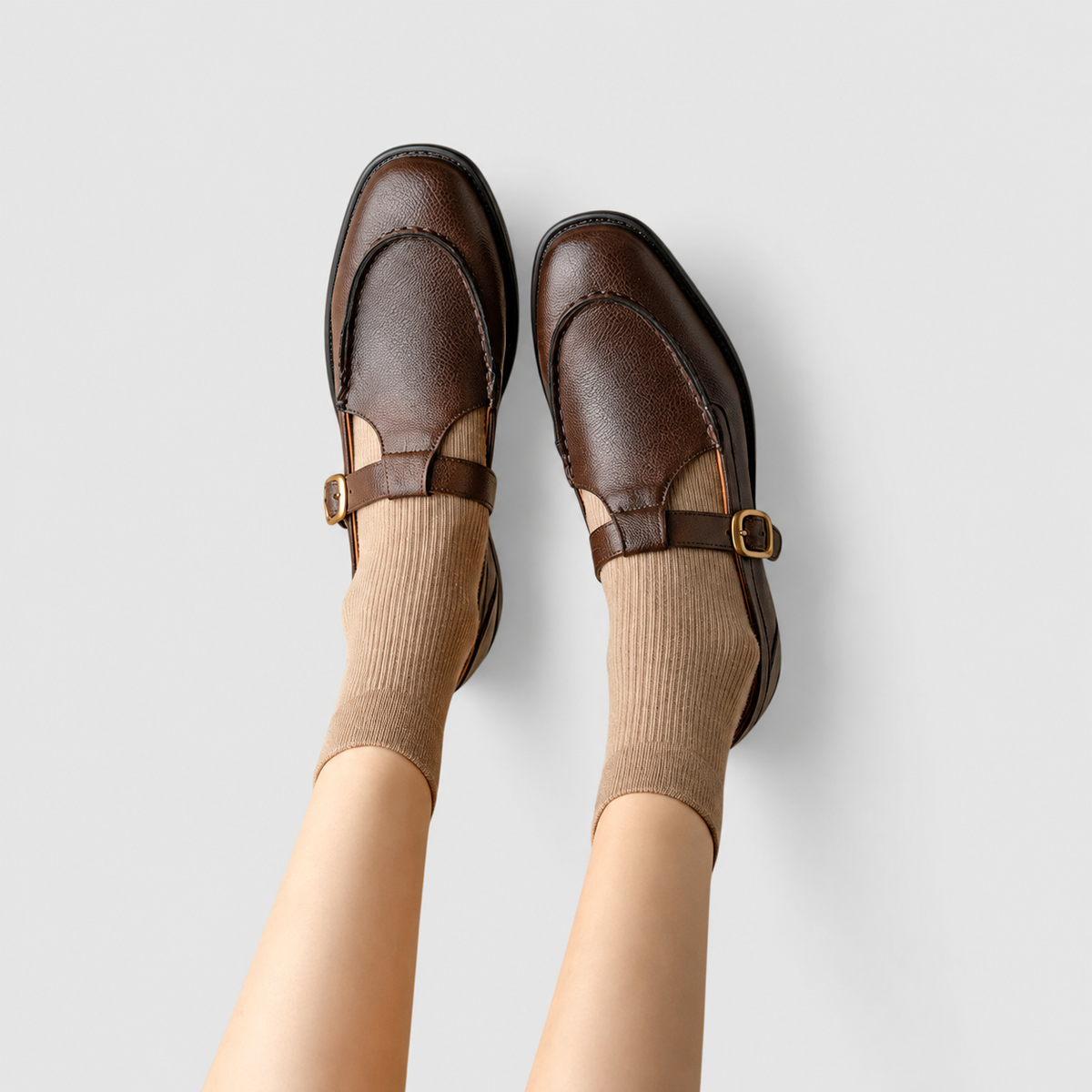 Women's T-Bar Mary Jane Shoes in Brown — view 2