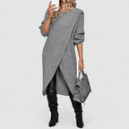 Women's Asymmetric Jumper Dress with Crossover Front in Grey — view 1