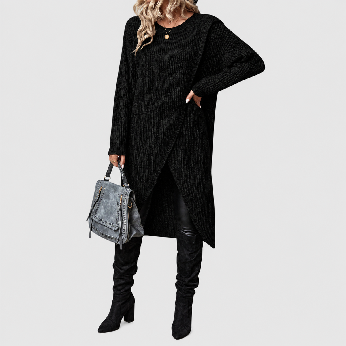 Women's Asymmetric Jumper Dress with Crossover Front — view 3