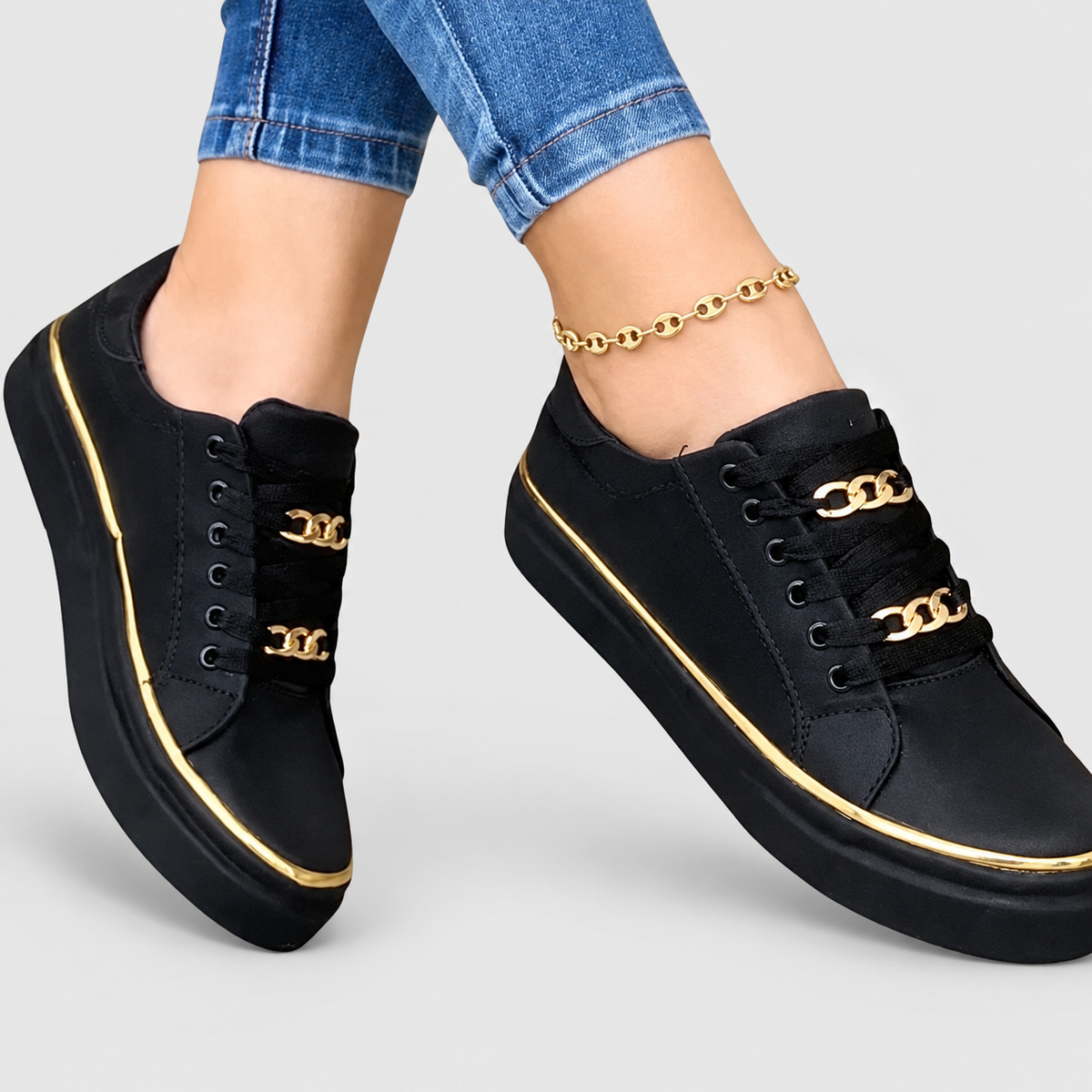 Women's Lace-Up Trainers with Chain Detail — view 1