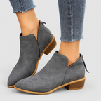 Women's Faux Suede Pointed-Toe Block-Heel Ankle Boots in Dark Grey — view 3