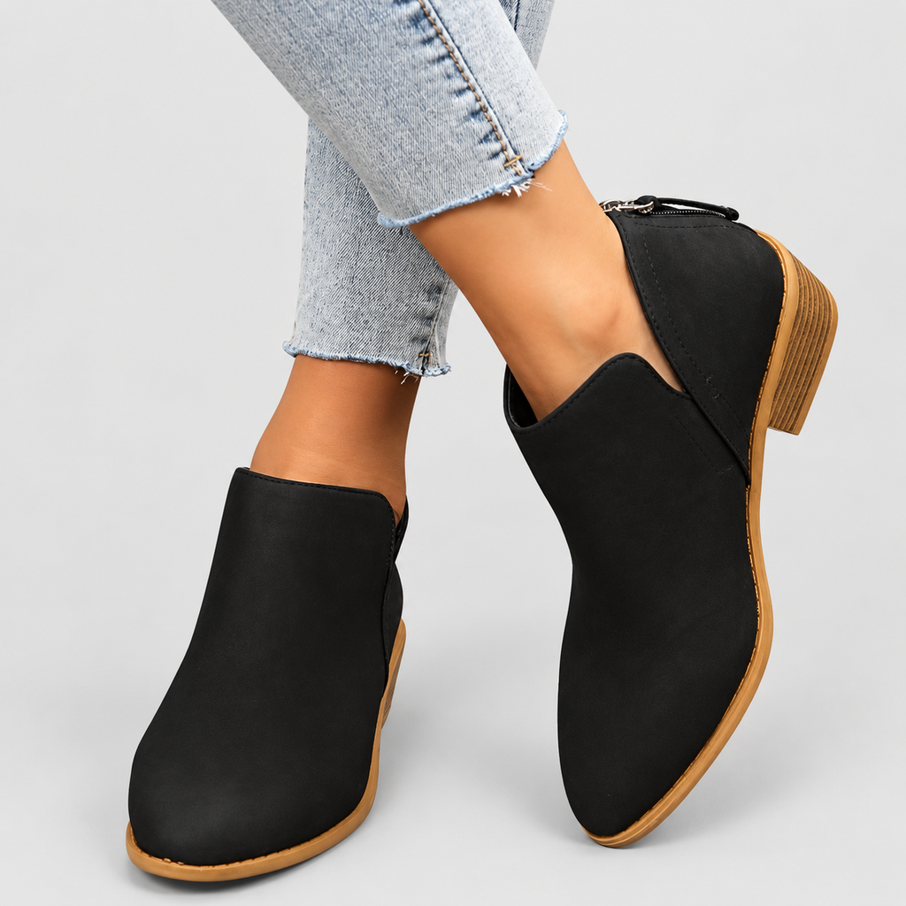 Women's Faux Suede Pointed-Toe Block-Heel Ankle Boots in Black — view 4